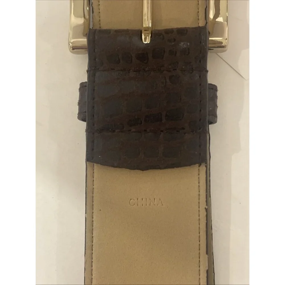 NINE WEST LEATHER PATCHWORK BROWN BELT WOMEN COWHIDE GOLD BUCKLE‎ SMALL PELLING